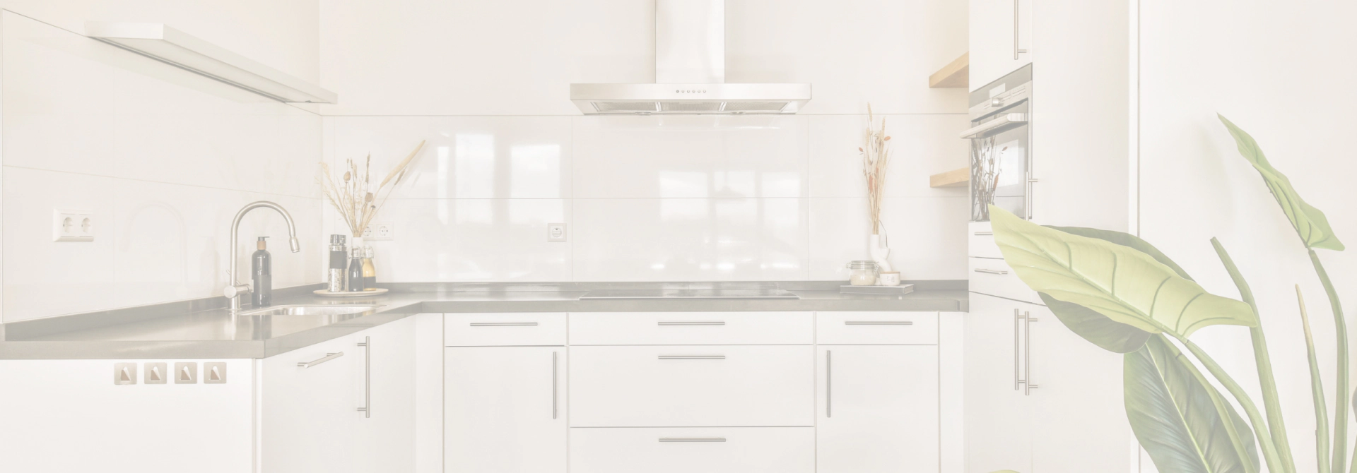 modern and simple kitchen with white tile backsplash
